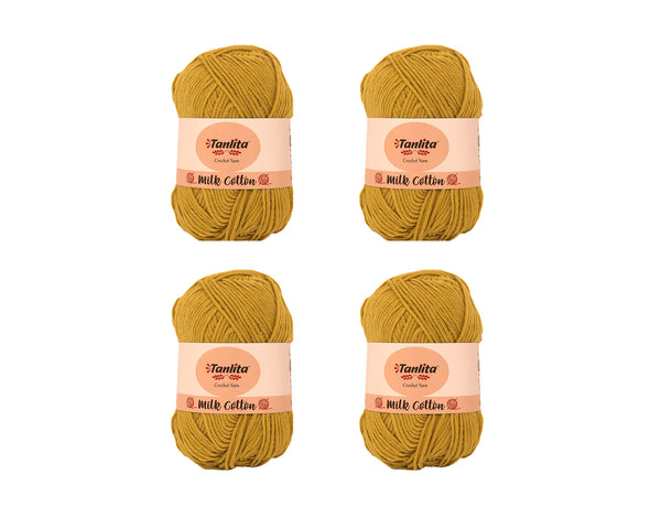 4 Roll Milk Cotton Crochet Yarn 200g, 440 Yards (01 Mustard)
