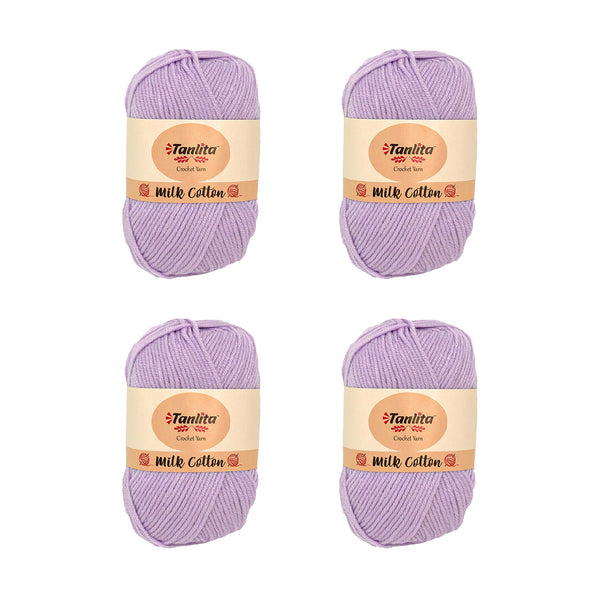 4 Roll Milk Cotton Crochet Yarn 200g, 440 Yards (04 Lilac)