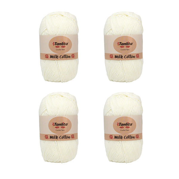 4 Roll Milk Cotton Crochet Yarn 200g, 440 Yards (06 Cream White)