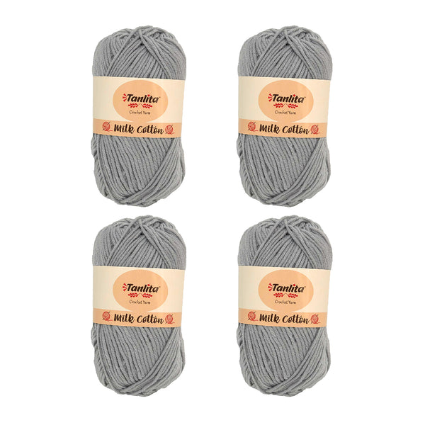 4 Roll Milk Cotton Crochet Yarn 200g, 440 Yards (11 Light Gray)