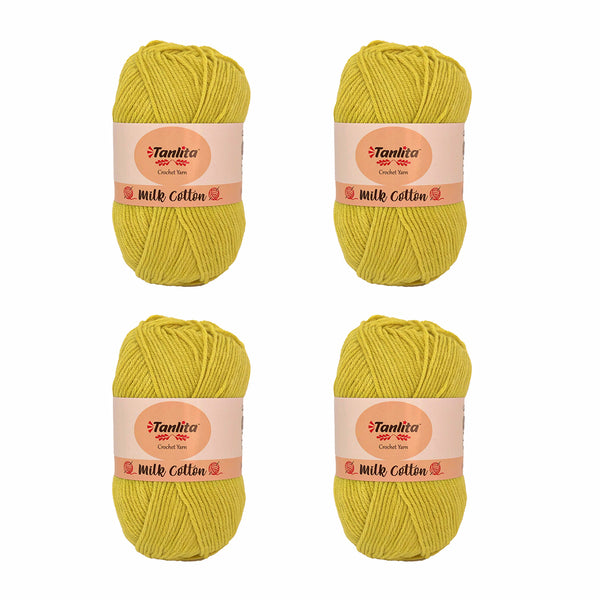 4 Roll Milk Cotton Crochet Yarn 200g, 440 Yards (13 Bright Green)