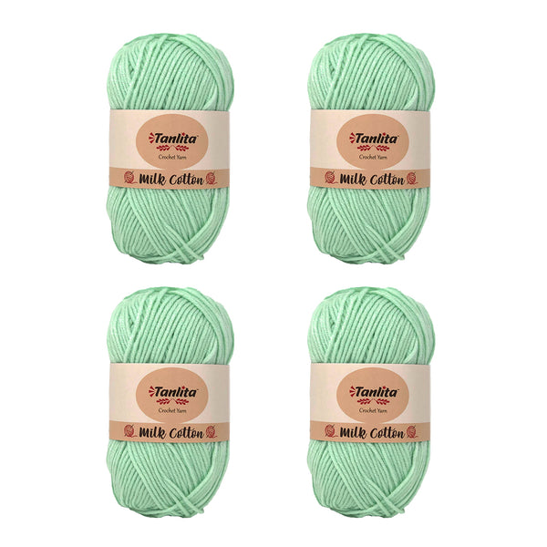 4 Roll Milk Cotton Crochet Yarn 200g, 440 Yards (15 Water Green)