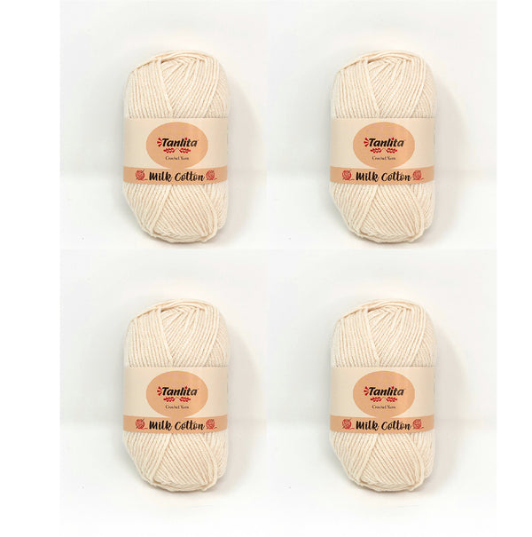 4 Roll Milk Cotton Crochet Yarn 200g, 440 Yards (19 Off White)