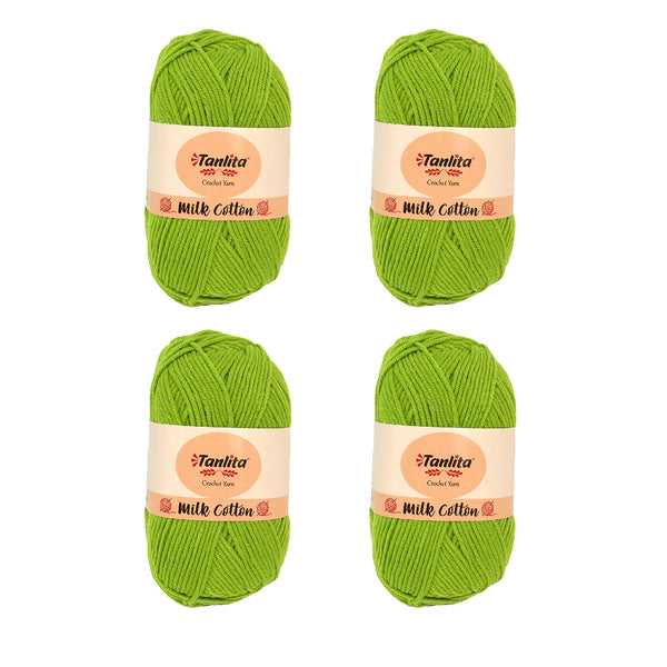 4 Roll Milk Cotton Crochet Yarn 200g, 440 Yards (48 Sprout Green)