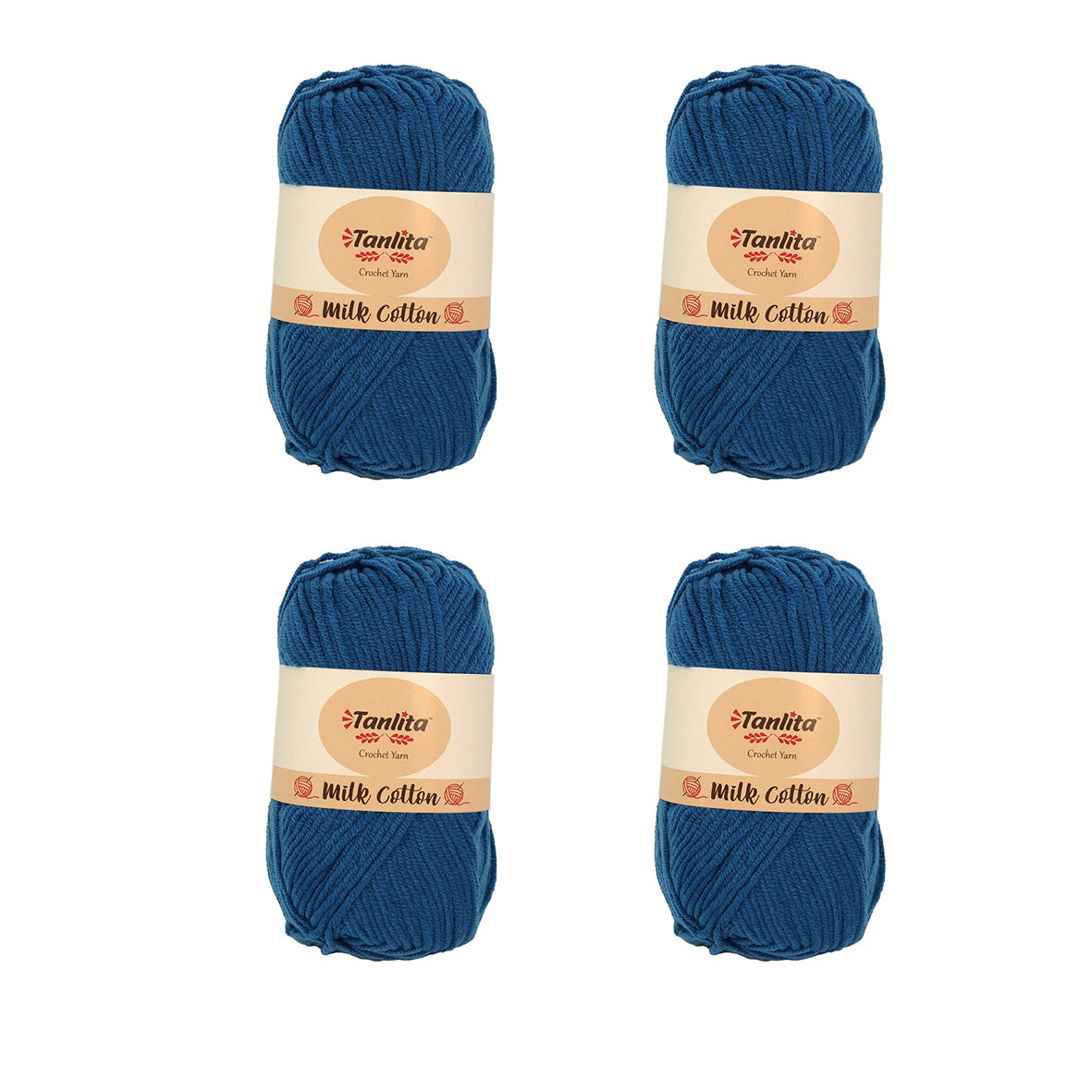 4 Roll Milk Cotton Crochet Yarn 200g, 440 Yards (57 Deep Blue