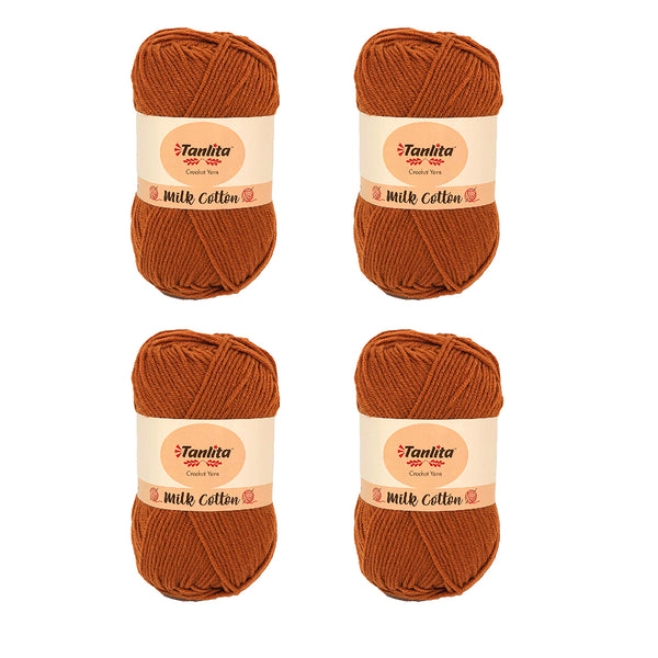 4 Roll Milk Cotton Crochet Yarn 200g, 440 Yards (77 Honey Maple)