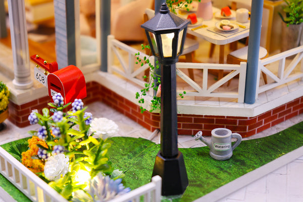 Miniature DIY Wooden Dollhouse Kit with Music Movement and LED and Dust Cover (L2001)