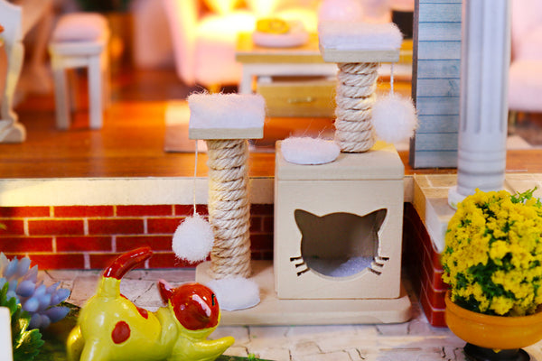 Miniature DIY Wooden Dollhouse Kit with Music Movement and LED and Dust Cover (L2001)