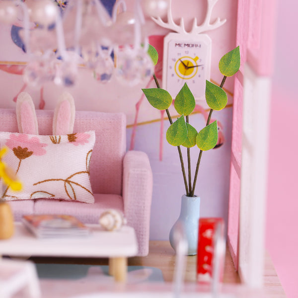 Miniature DIY Wooden Dollhouse Kit with Music Movement and LED and Dust Cover (M915)