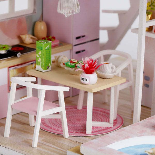 Miniature DIY Wooden Dollhouse Kit with Music Movement and LED and Dust Cover (M915)