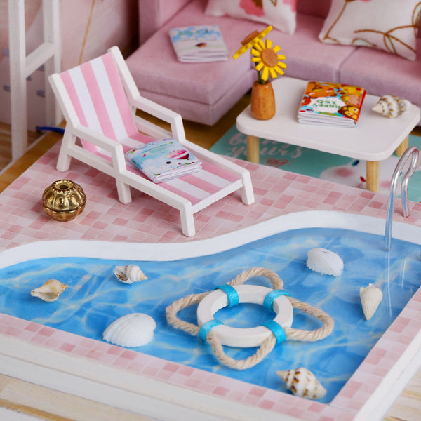Miniature DIY Wooden Dollhouse Kit with Music Movement and LED and Dust Cover (M915)