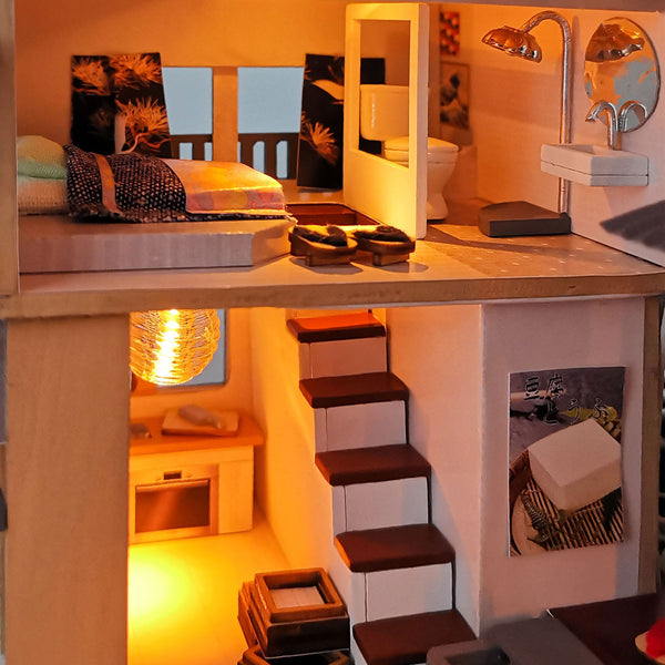 Miniature DIY Wooden Dollhouse Kit with Music Movement and LED and Dust Cover (PC902)