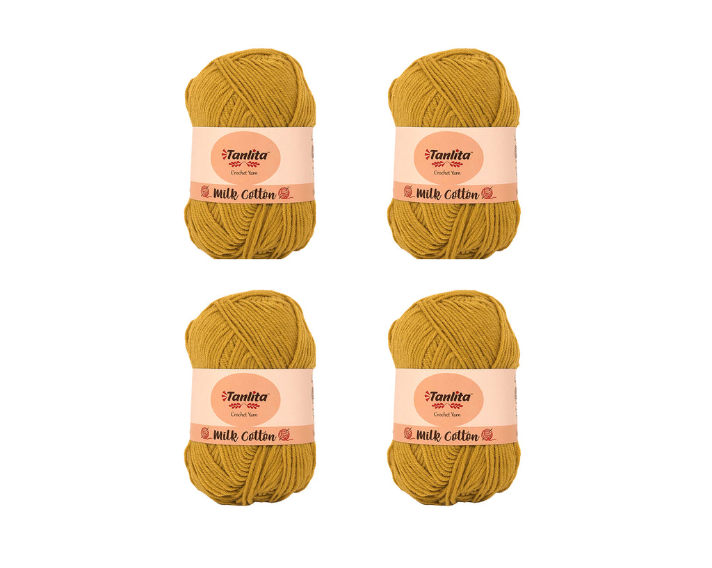 4 Roll Milk Cotton Crochet Yarn 200g, 440 Yards (01 Mustard) – TANLITA