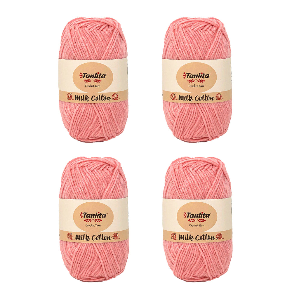 4 Roll Milk Cotton Crochet Yarn 200g, 440 Yards (02 Light Pink