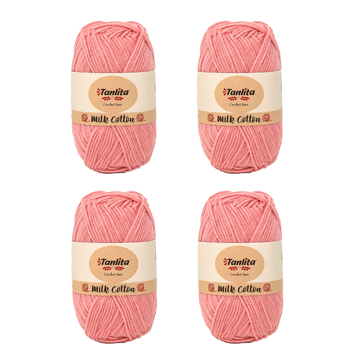 4 Roll Milk Cotton Crochet Yarn 200g, 440 Yards (02 Light Pink)