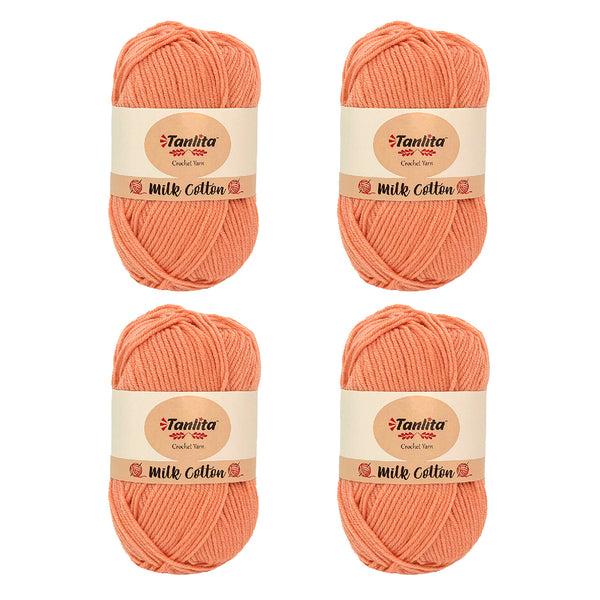 4 Roll Milk Cotton Crochet Yarn 200g, 440 Yards (03 Peach)