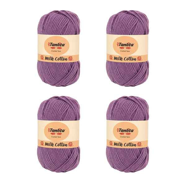4 Roll Milk Cotton Crochet Yarn 200g, 440 Yards (08 Purple)