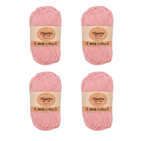 4 Roll Milk Cotton Crochet Yarn 200g, 440 Yards (10 Baby Pink)