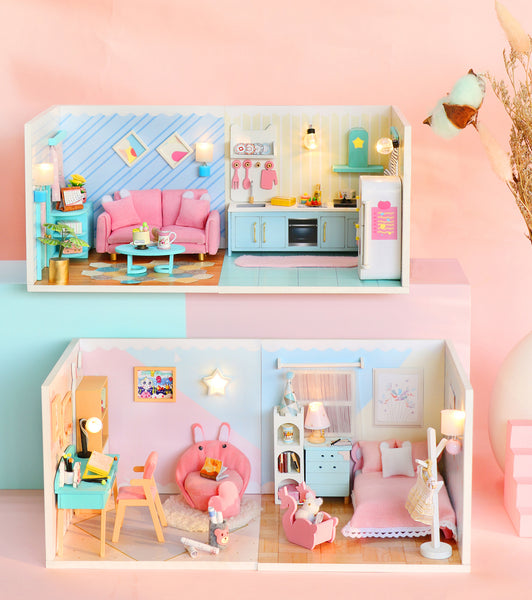Miniature Modern DIY Dollhouse Kit, with LED, Dust Cover, Collectible Dollhouse (S2009)