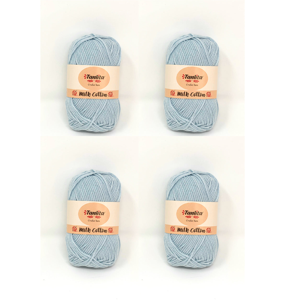 4 Roll Milk Cotton Crochet Yarn 200g, 440 Yards (14 Baby Blue)