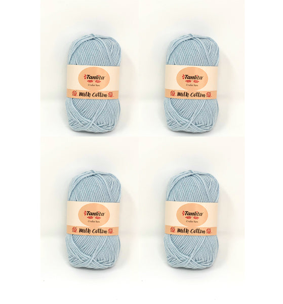 4 Roll Milk Cotton Crochet Yarn 200g, 440 Yards (14 Baby Blue)