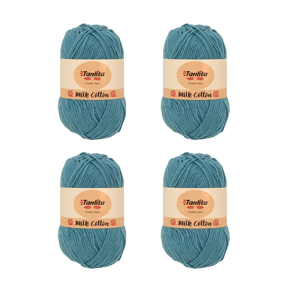 4 Roll Milk Cotton Crochet Yarn 200g, 440 Yards (17 Indigo)