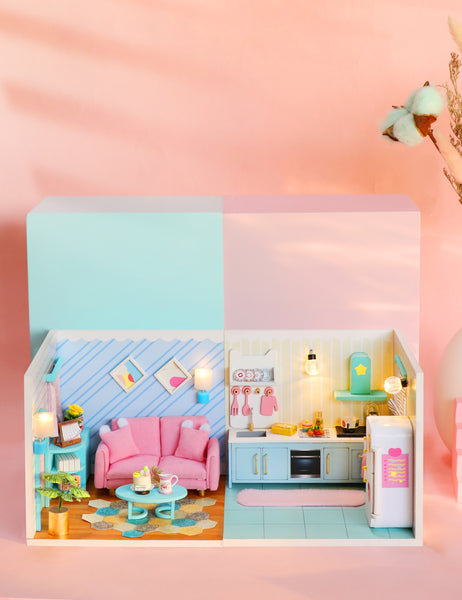 Miniature Modern DIY Dollhouse Kit, with LED, Dust Cover, Collectible Dollhouse (S2011)