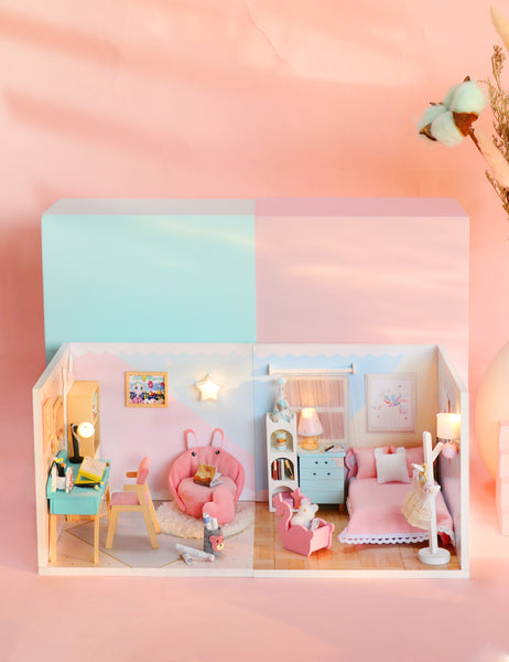 Miniature Modern DIY Dollhouse Kit, with LED, Dust Cover, Collectible Dollhouse (S2011)