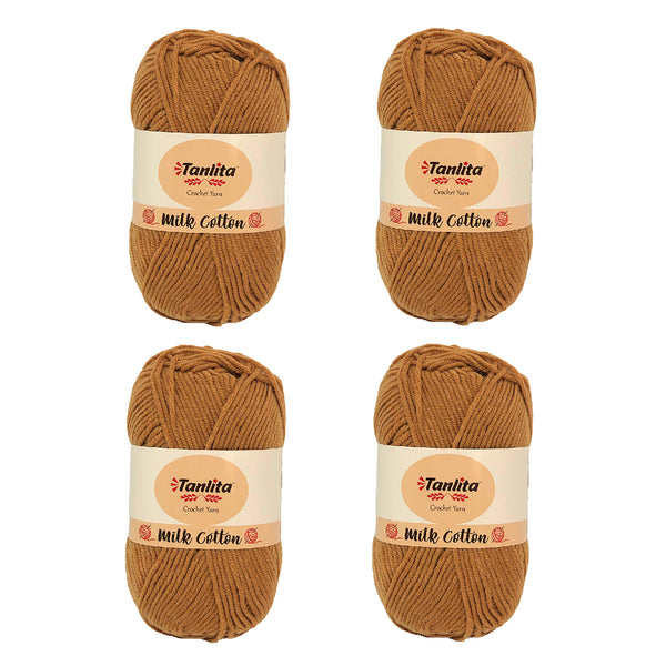4 Roll Milk Cotton Crochet Yarn 200g, 440 Yards (23 Light Brown)