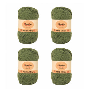 4 Roll Milk Cotton Crochet Yarn 200g, 440 Yards (32 Olive Green)