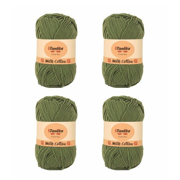 4 Roll Milk Cotton Crochet Yarn 200g, 440 Yards (32 Olive Green)