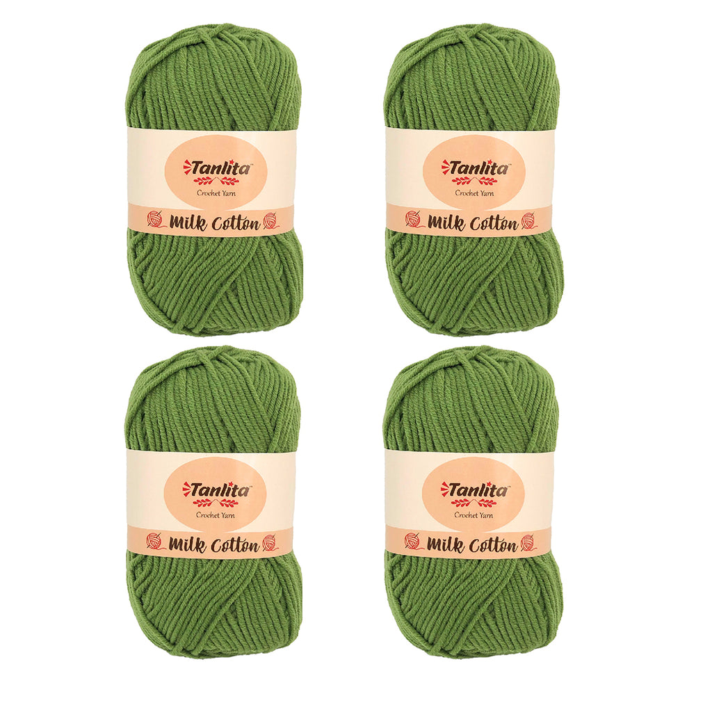 4 Roll Milk Cotton Crochet Yarn 200g, 440 Yards (37 Grass Green
