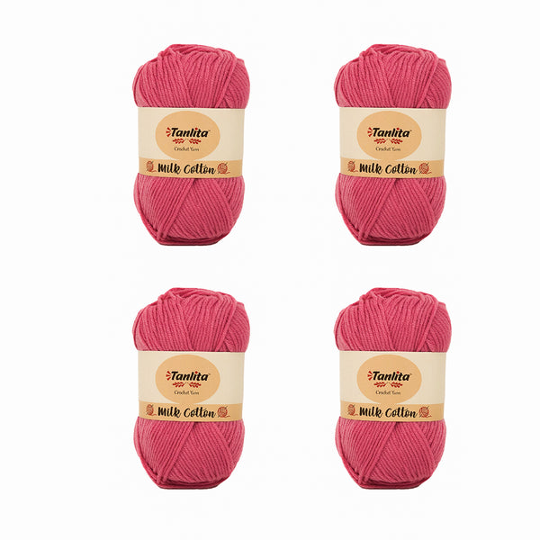 4 Roll Milk Cotton Crochet Yarn 200g, 440 Yards (38 Carmine)