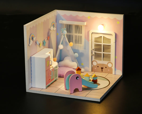 Miniature Modern DIY Dollhouse Kit, with LED, Dust Cover, Collectible Dollhouse (S2008)