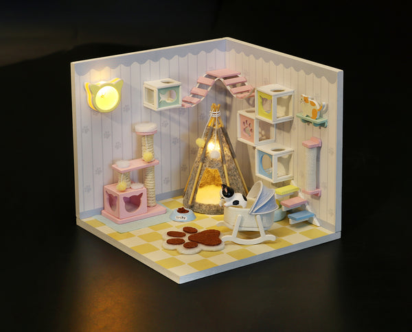 Miniature Modern DIY Dollhouse Kit, with LED, Dust Cover, Collectible Dollhouse (S2009)