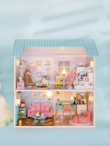 Miniature Modern DIY Dollhouse Kit, with LED, Dust Cover, Collectible Dollhouse (S2004)