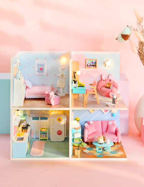 Miniature Modern DIY Dollhouse Kit, with LED, Dust Cover, Collectible Dollhouse (S2011)