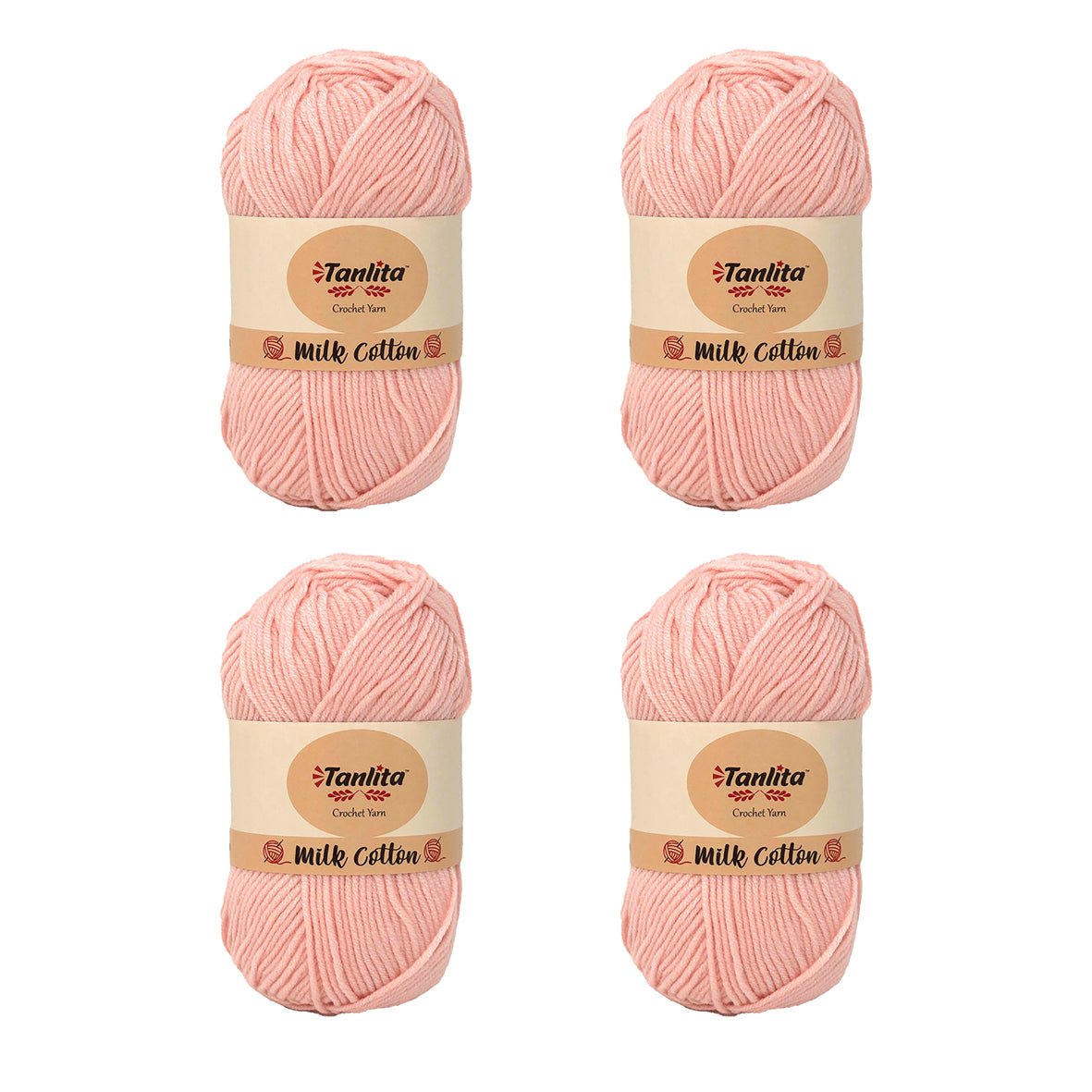 4 Roll Milk Cotton Crochet Yarn 200g, 440 Yards (02 Light Pink