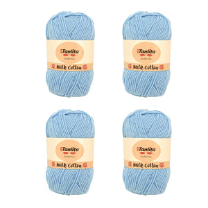 4 Roll Milk Cotton Crochet Yarn 200g, 440 Yards (54 Aqua Blue)