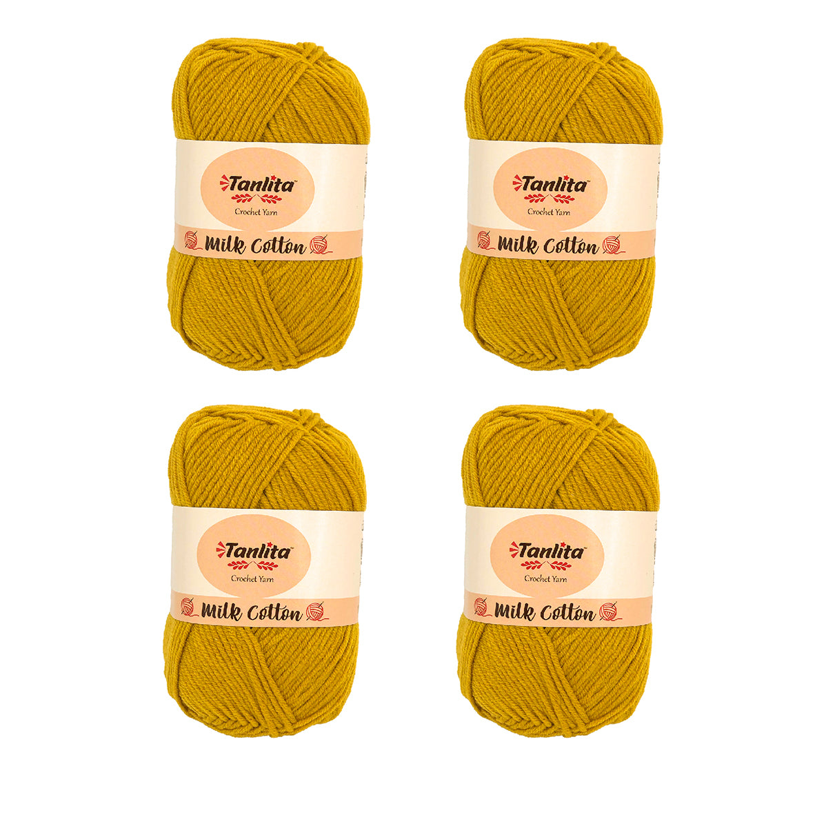 4 Roll Milk Cotton Crochet Yarn 200g, 440 Yards (56 Golden)