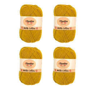 4 Roll Milk Cotton Crochet Yarn 200g, 440 Yards (56 Golden)