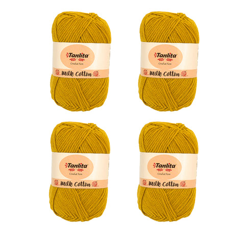4 Roll Milk Cotton Crochet Yarn 200g, 440 Yards (56 Golden)