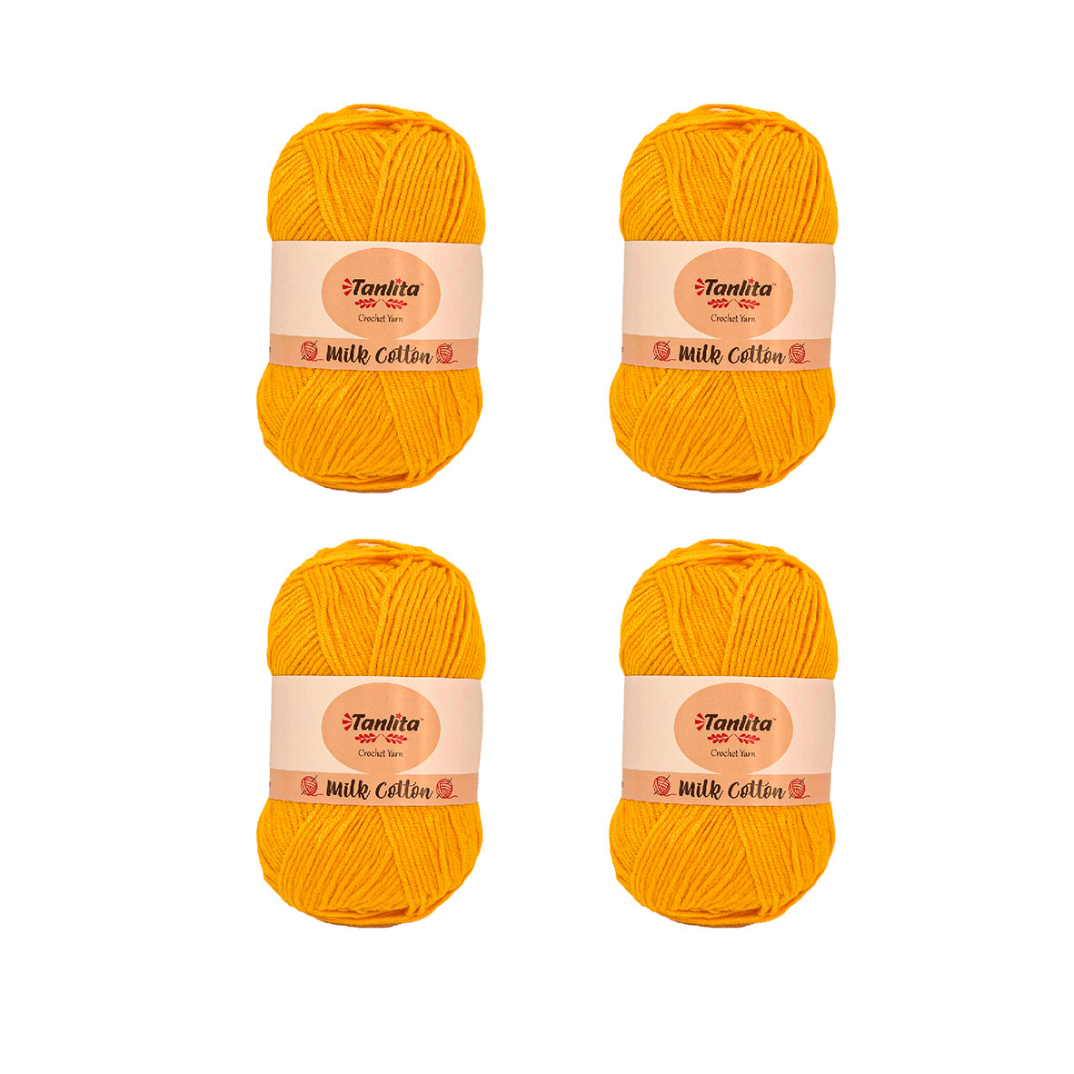 4 Roll Milk Cotton Crochet Yarn 200g, 440 Yards (60 Bright Yellow)