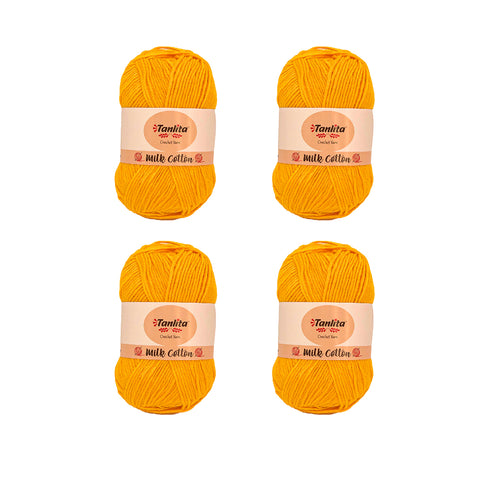 4 Roll Milk Cotton Crochet Yarn 200g, 440 Yards (60 Bright Yellow)