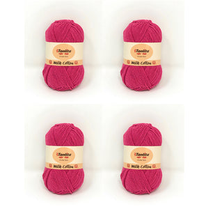 4 Roll Milk Cotton Crochet Yarn 200g, 440 Yards (63 Sunset Pink)