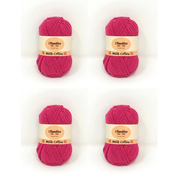 4 Roll Milk Cotton Crochet Yarn 200g, 440 Yards (63 Sunset Pink)