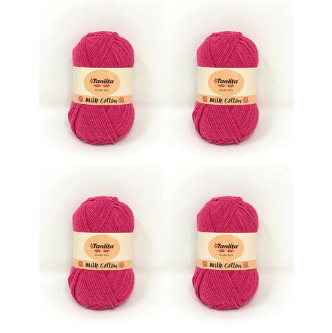 4 Roll Milk Cotton Crochet Yarn 200g, 440 Yards (63 Sunset Pink)