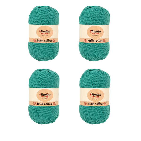 4 Roll Milk Cotton Crochet Yarn 200g, 440 Yards (64 Light Teal)