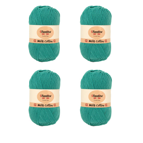 4 Roll Milk Cotton Crochet Yarn 200g, 440 Yards (64 Light Teal)