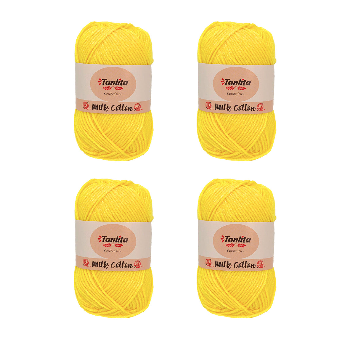 4 Roll Milk Cotton Crochet Yarn 200g, 440 Yards (66 Lemon)